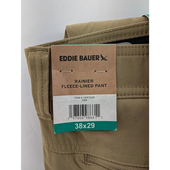 NWT Eddie Bauer Men's Rainer Fleece Lined Pant in Tan size 38 x 29 - Picture 4 of 5
